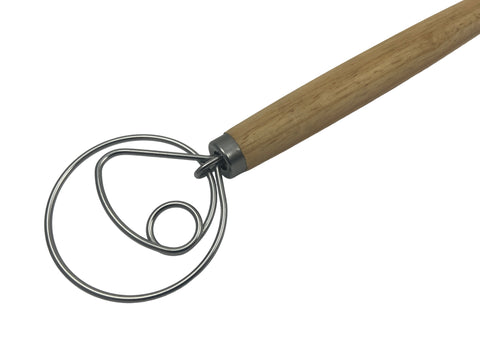 Sourdough Danish Baker’s Whisk – Long 33cm Stainless Steel & Beech Wood Dough Mixer